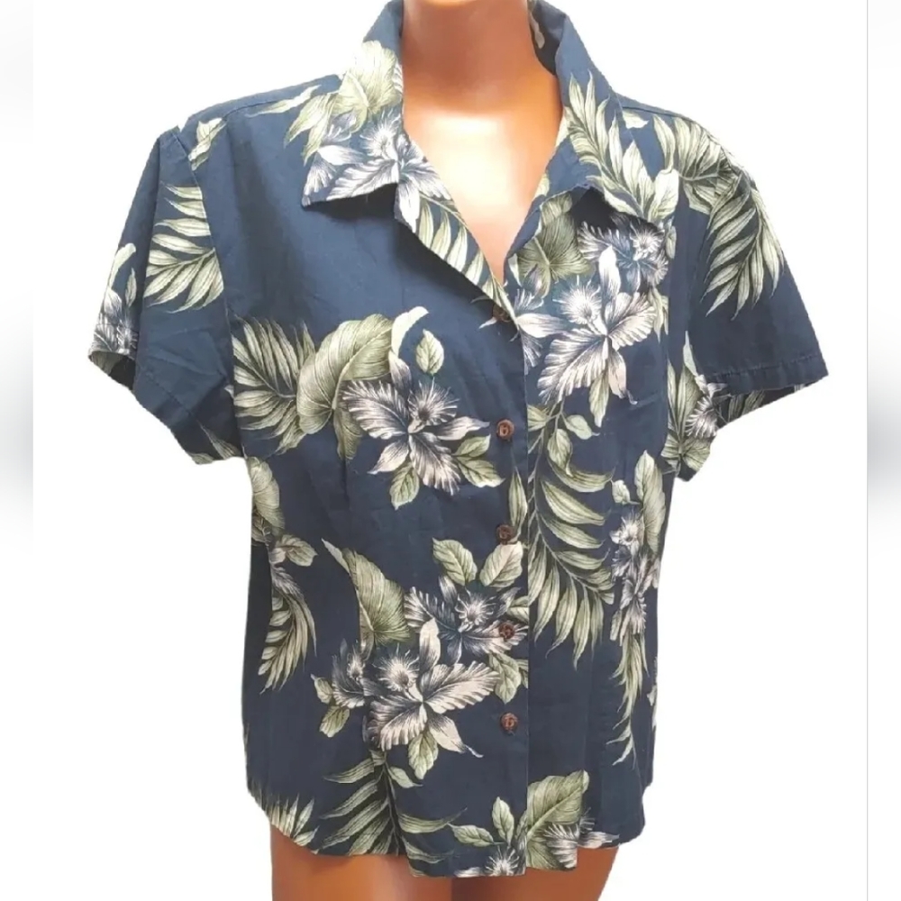 Aloha Republic Hawaiian Shirt Summer Navy Tropical Hawaii USA Vintage Button